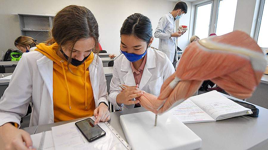 Студенты Школы биомедицины ДВФУ во время занятий в кампусе Дальневосточного федерального университета на острове Русский