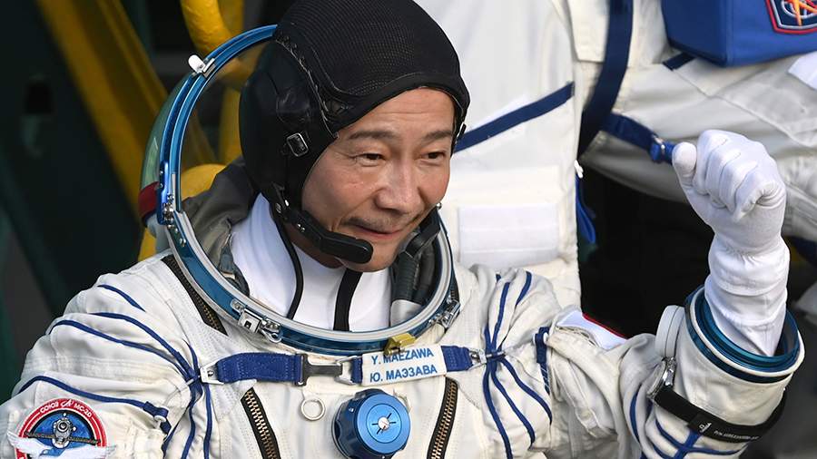 Space tourist Yusaku Maezawa before the launch of the Soyuz-2.1a carrier rocket