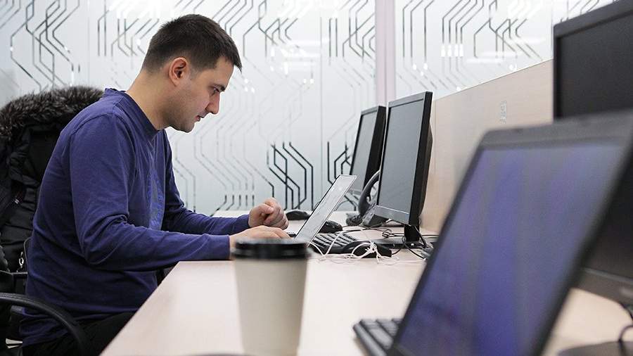 A man in the office of a business incubator in a high-tech technopark