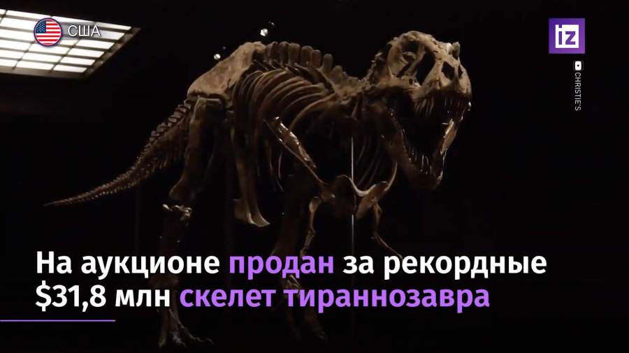 Скелет тираннозавра продан на аукционе за $31,8 млн.