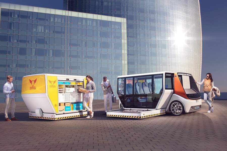 Швейцарское ателье Rinspeed продолжает совершенствовать беспилотные челноки со сменными кузовами. Днем они могут возить пассажиров, а ночью грузы. Смена кузова у концепта MetroSnap упрощена – теперь он съезжает с тележки-скейтборда» вбок, на специальную платформу. В ранних версиях челноков кузова меняли с помощью специальных домкратов или внешних манипуляторов