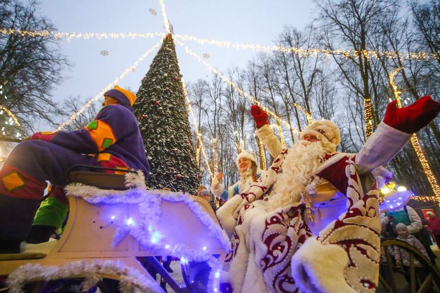 Дед Мороз и Снегурочка в санях