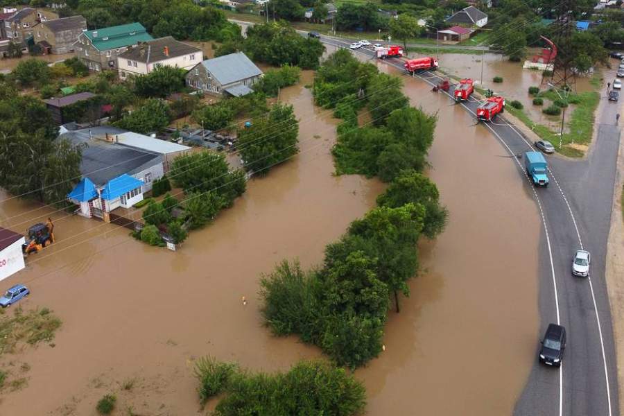 Подтопленная территория поселка Виноградный Анапского района Краснодарского края