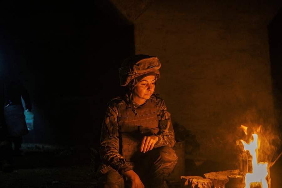 Service member of the Ukrainian armed forces is seen within the Azovstal Iron and Steel Works complex in Mariupol