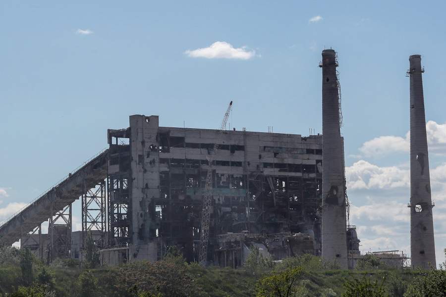 A view shows a destroyed facility on the territory of Azovstal steel mill during Ukraine-Russia conflict in the southern port city of Mariupol