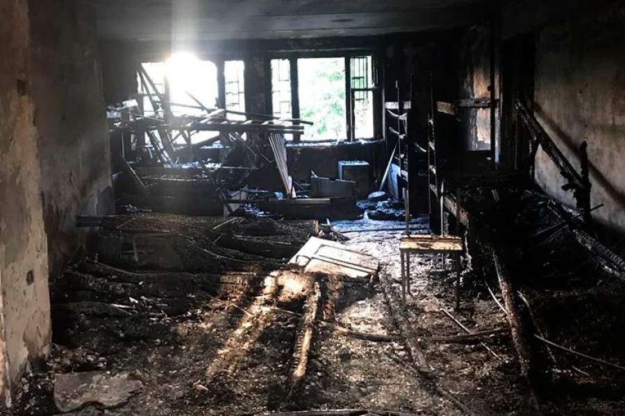 Последствия пожара в хостеле