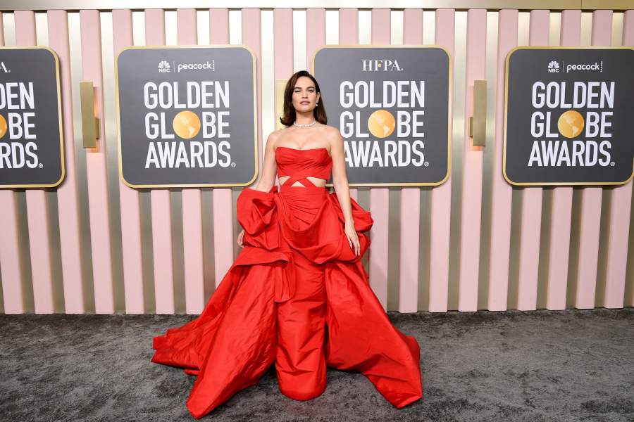 Lily James attends the 80th Annual Golden Globe Awards at The Beverly Hilton