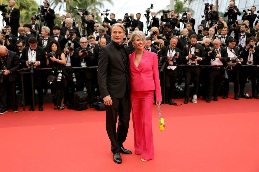 CANNES, FRANCE - MAY 16: Mads Mikkelsen and Hanne Jacobsen attend the "Jeanne du Barry" Screening & opening ceremony red carpet at the 76th annual Cannes film festival at Palais des Festivals on May 16, 2023 in Cannes, France. (Photo by Neilson Barnard/Getty Images)