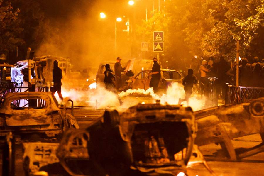 Protesters clash with police, following the death of Nahel, a 17-year-old teenager killed by a French police officer during a traffic stop, in Nanterre, Paris suburb, France, June 30, 2023.