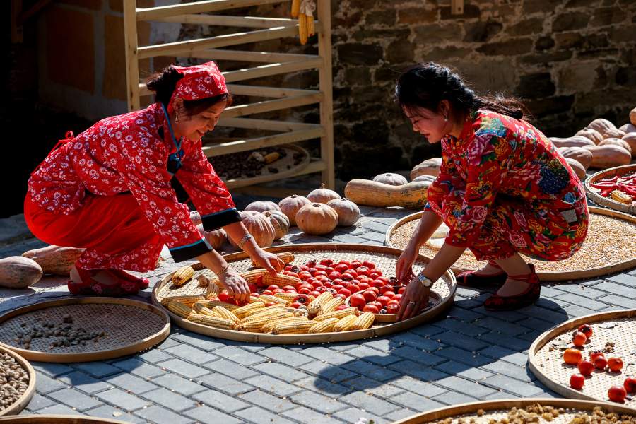 Как китайские фермеры сушат урожай на улицах