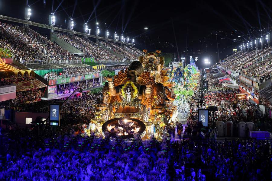 Revellers from Unidos da Tijuca samba school perform at the Sambadrome during Carnival in Rio de Janeiro