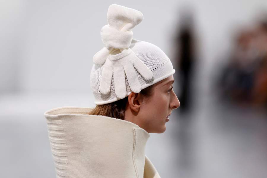A model presents a creation by designer Satoshi Kondo as part of his Fall/Winter 2025-2026 Women's ready-to-wear collection show for fashion house Issey Miyake during Paris Fashion Week in Paris