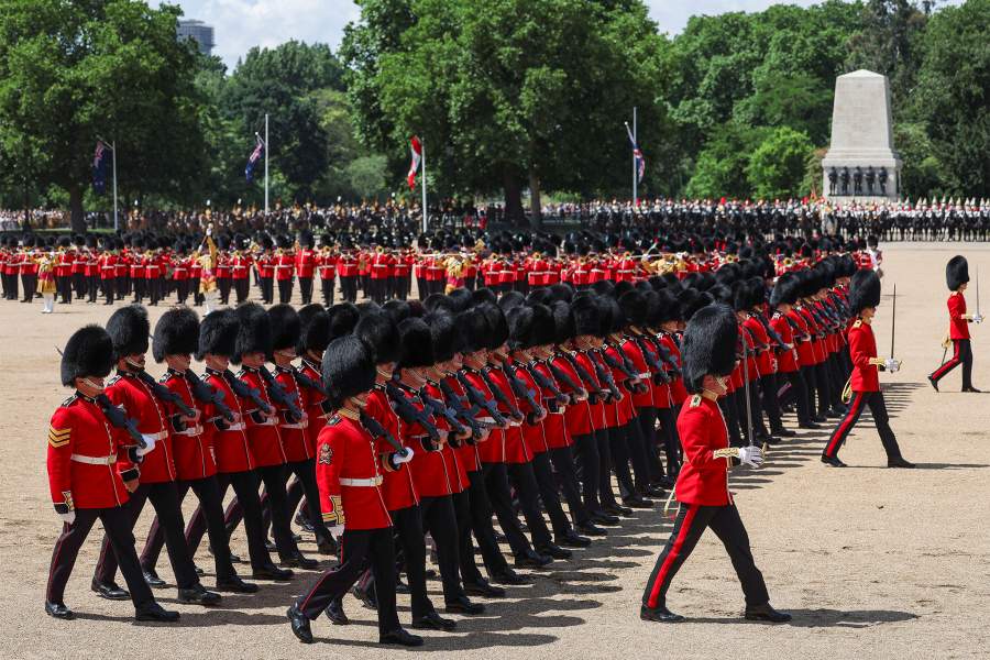 Members of the King's Guard take part in the Trooping the Colour parade which honours Britain's King Charles on his official birthday, in London, Britain, June 14, 2025