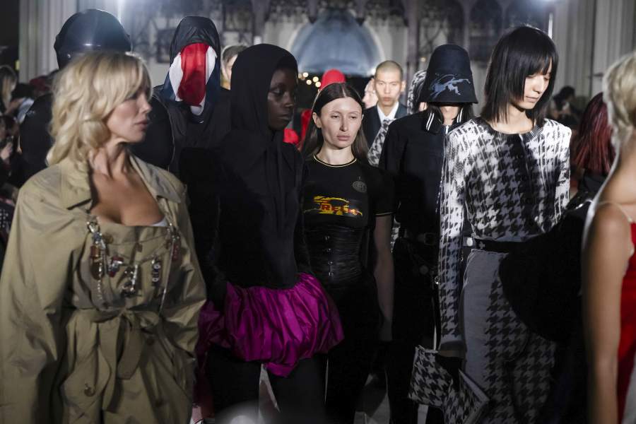 LONDON, ENGLAND - SEPTEMBER 18: A model walks the runway during the Prototypes Ready to Wear Spring/Summer 2026 fashion show as part of London Fashion Week September 2025 at Freemasons Hall on September 18, 2025 in London, England. (Photo by Victor VIRGILE/Gamma-Rapho via Getty Images)