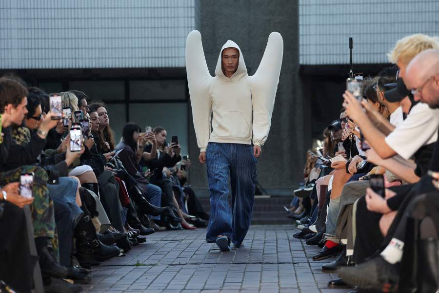 A model presents a creation at the HARRI SS26 catwalk show held at the Barbican Centre during London Fashion Week in London, Britain, September 20, 2025