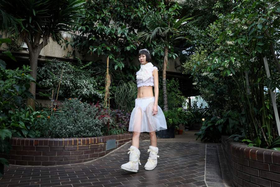 Model presents a creation at the Susan Fang SS26 catwalk show held at the Barbican Conservatory during London Fashion Week in London, Britain, September 22, 2025