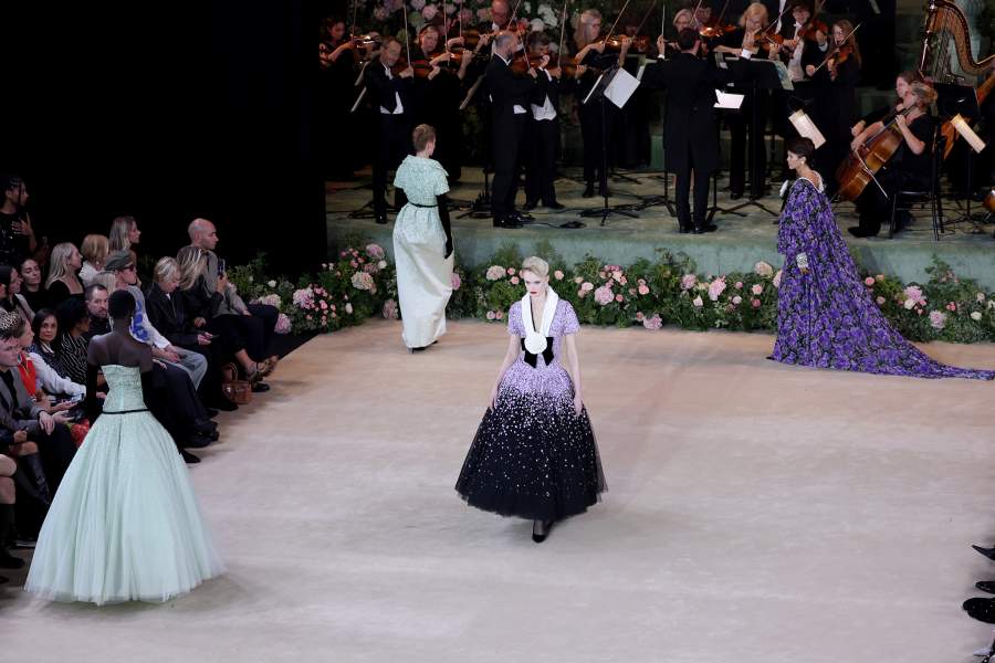 LONDON, ENGLAND - SEPTEMBER 20: Models walk the runway at the Richard Quinn show during London Fashion Week September 2025 at St John's Smith Square on September 20, 2025 in London, England.