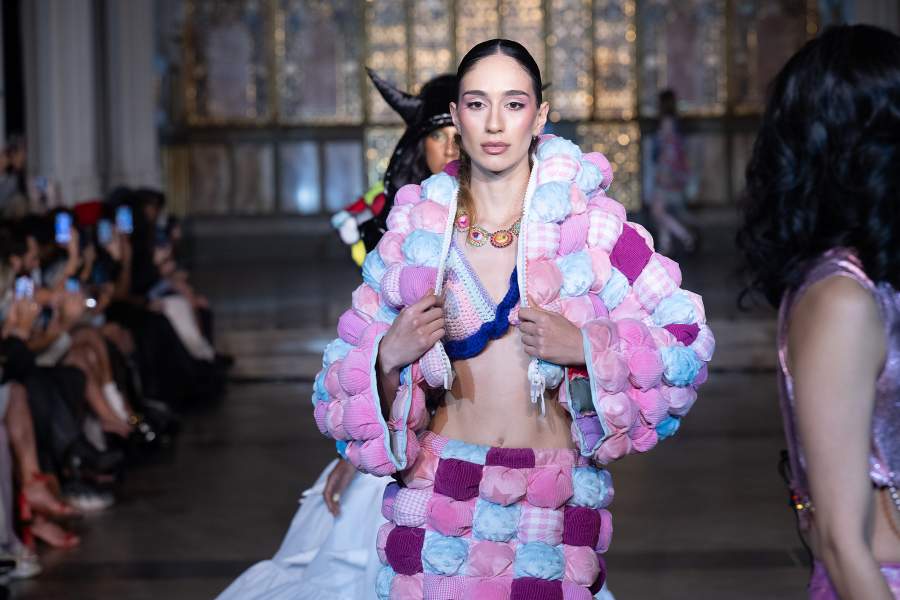 LONDON, ENGLAND - SEPTEMBER 20: Models walk the runway at the Chavelis Playhouse show during London Fashion Week Powered By Art Hearts Fashion at St. John's Hyde Park on September 20, 2025 in London, England