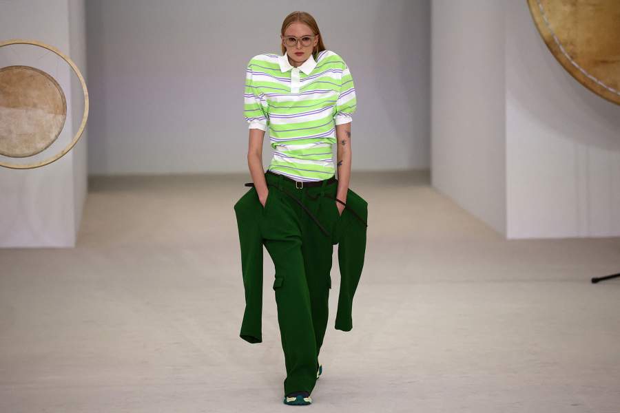 A model presents a creation by designer Satoshi Kondo as part of his Spring/Summer 2026 Women's ready-to-wear collection show for the fashion house Issey Miyake during Paris Fashion Week in Paris, France, October 3, 2025. 