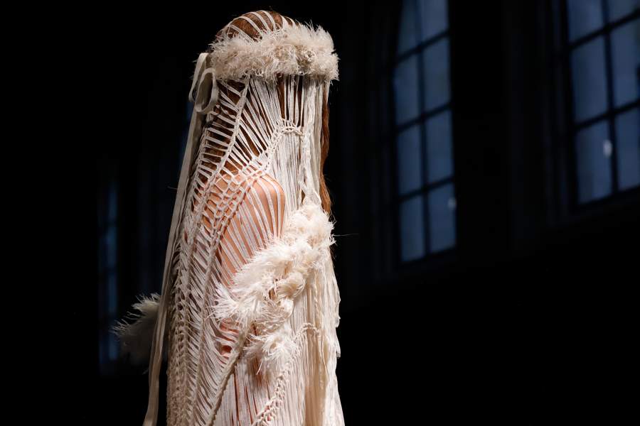 Model on the runway at the Ann Demeulemeester fashion show as part of Spring/Summer 2026 Paris Fashion Week held at Réfectoire des Cordeliers on October 04, 2025 in Paris, France. (Photo by River Callaway/WWD via Getty Images)
