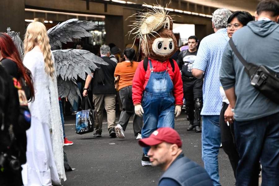 NEW YORK, NEW YORK - OCTOBER 11: Cosplayer wears Labubu costume is seen during day 3 of New York Comic Con 2025 on October 11, 2025 in New York City. (Photo by Daniel Zuchnik/Getty Images)