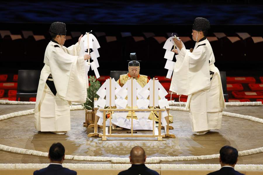 Sumo Wrestling - The Grand Sumo Tournament - Royal Albert Hall, London, Britain - October 15, 2025 General view of the ceremony ahead of The Grand Sumo Tournament Action Images via Reuters/Peter Cziborra
