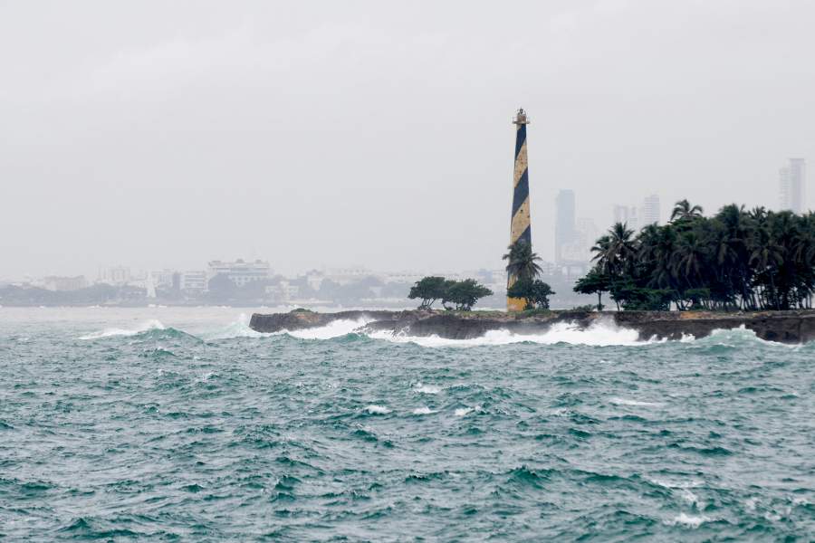 Waves crash near the Punta Torrecilla lighthouse during Tropical Storm Melissa, in Santo Domingo, Dominican Republic