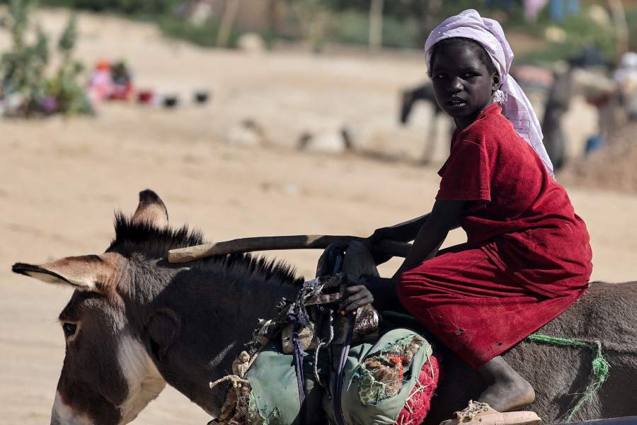 A girl rides a donkey, as people travel between Chad and Sudan, amid the ongoing conflict between the paramilitary Rapid Support Forces (RSF) and the Sudanese Army, at the Tine border post in eastern Chad, November 22, 2025. REUTERS/Amr Abdallah Dalsh