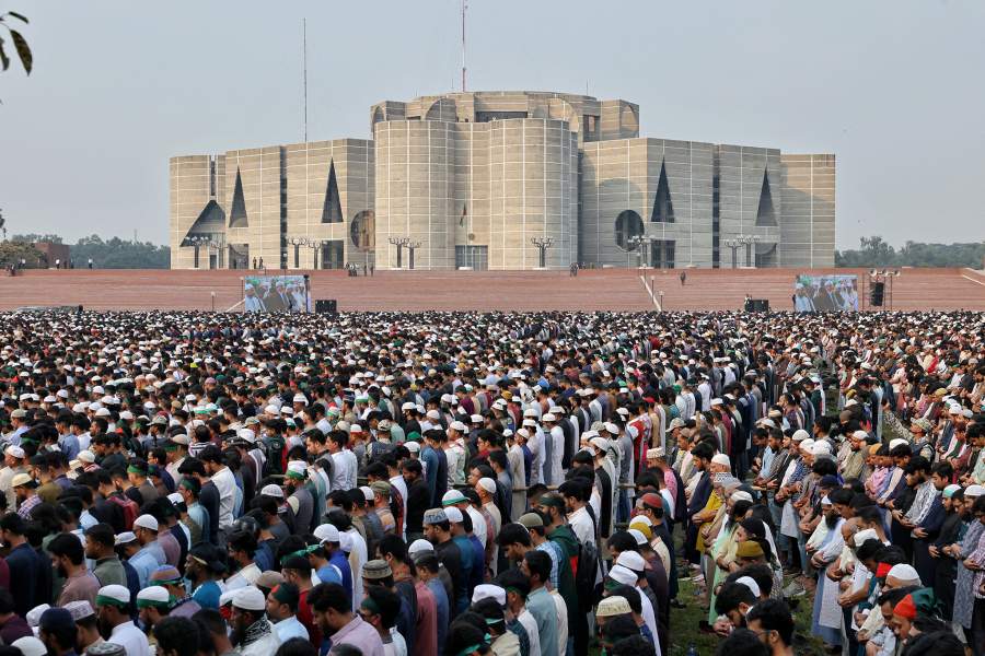 Tens of thousands of people join the funeral prayer for Sharif Osman Hadi, a student leader, who died after being shot in the head, at the Parliament building area of Manik Mia Avenue, in Dhaka, Bangladesh, December 20, 2025