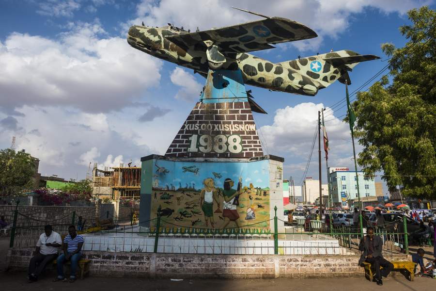 Caption:  Old russian MIG airplane in the center of Hargeisa, Somaliland, Somalia, Africa