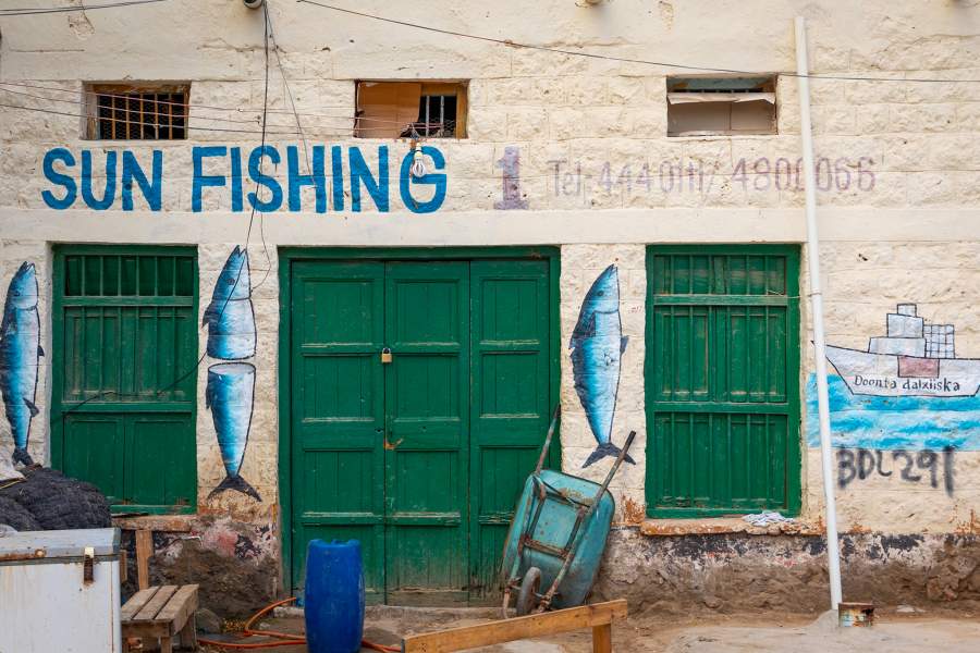 BERBERA, SOMALILAND - AUGUST 05: Fisherman shop mural, Sahil region, Berbera, Somaliland on August 5, 2019 in Berbera, Somaliland. (Photo by Eric Lafforgue/Art in All of Us/Corbis via Getty Images)