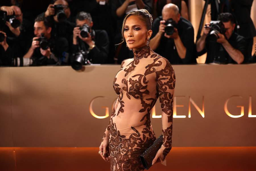 Jennifer Lopez poses on the red carpet at the 83rd Annual Golden Globes in Beverly Hills, California, U.S.