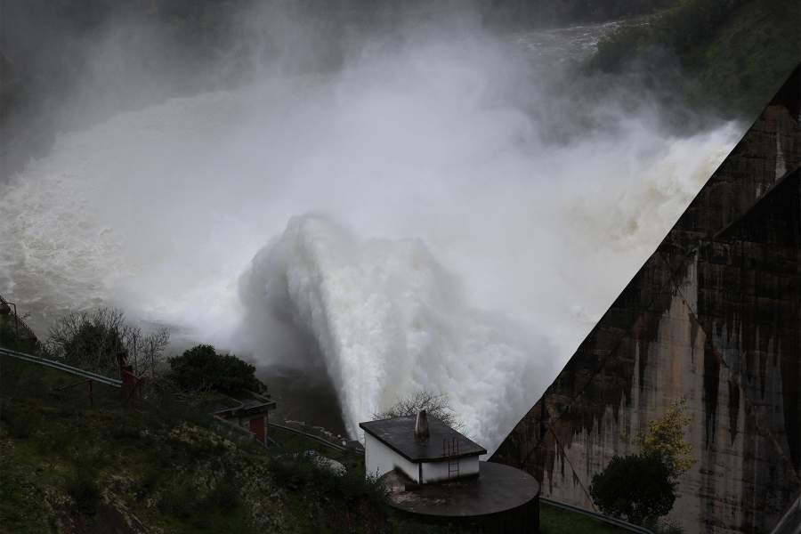 The Aguieira dam with gates open as authorities issued a flood alert in Coimbra, Portugal