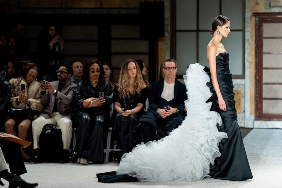 A model presents a creation from the Sergio Hudson Fall and Winter 2026 collection during New York Fashion Week in New York 