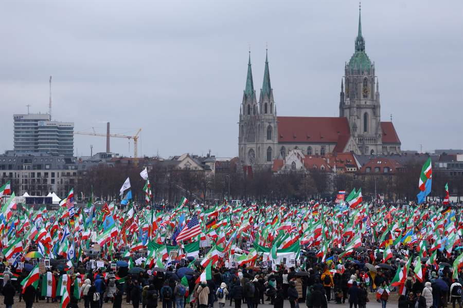 Protesters attend a demonstration organised by The Munich Circle, against the Iranian government under the motto 'Freedom for Iran', during the Munich Security Conference (MSC), in Munich, Germany