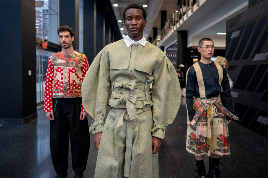 Models present creations during the Monday Blues Studio presentation during New York Fashion Week, in New York City, U.S., February 11, 2026. REUTERS/David 'Dee' Delgado