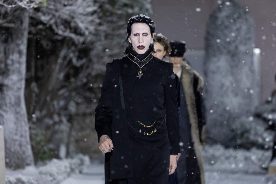 PARIS, FRANCE - MARCH 08: (EDITORIAL USE ONLY - For Non-Editorial use please seek approval from Fashion House) Marilyn Manson and models walk the runway during the Enfants Riches Déprimés Womenswear Fall/Winter 2026-2027 presentation as part of Paris Fashion Week on March 08, 2026 in Paris, France. (Photo by Antoine Flament/Getty Images)