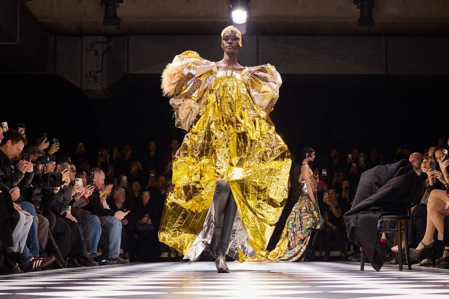PARIS, FRANCE - MARCH 07: (EDITORIAL USE ONLY - For Non-Editorial use please seek approval from Fashion House) A model walks the runway during the Junya Watanabe Womenswear Fall/Winter 2026-2027 show as part of Paris Fashion Week on March 07, 2026 in Paris, France. (Photo by Peter White/Getty Images)