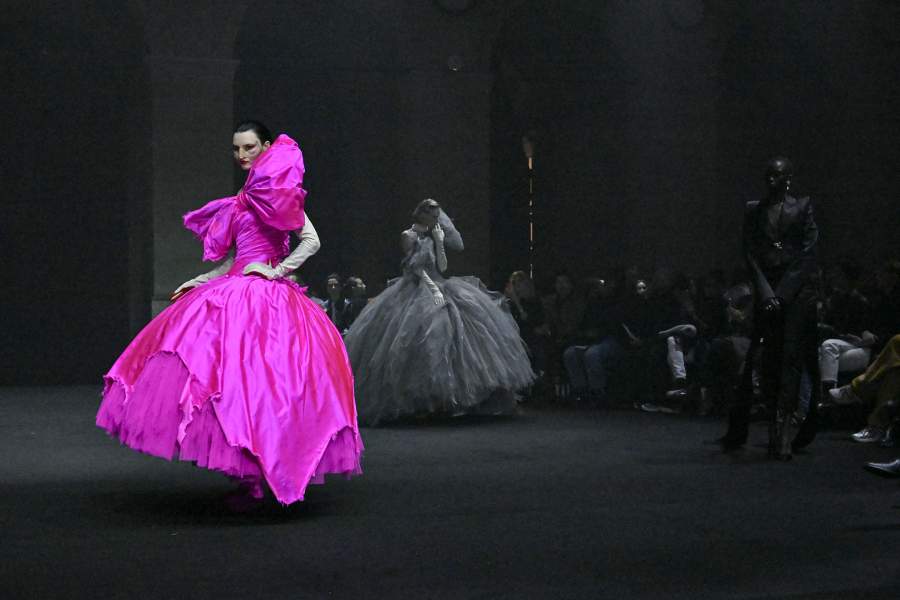 PARIS, FRANCE - MARCH 03: A model walks the runway during the Matières Fécales Ready to Wear Fall/Winter 2026-2027 fashion show as part of Paris Fashion Week on March 03, 2026 in Paris, France. (Photo by Victor VIRGILE/Gamma-Rapho via Getty Images)