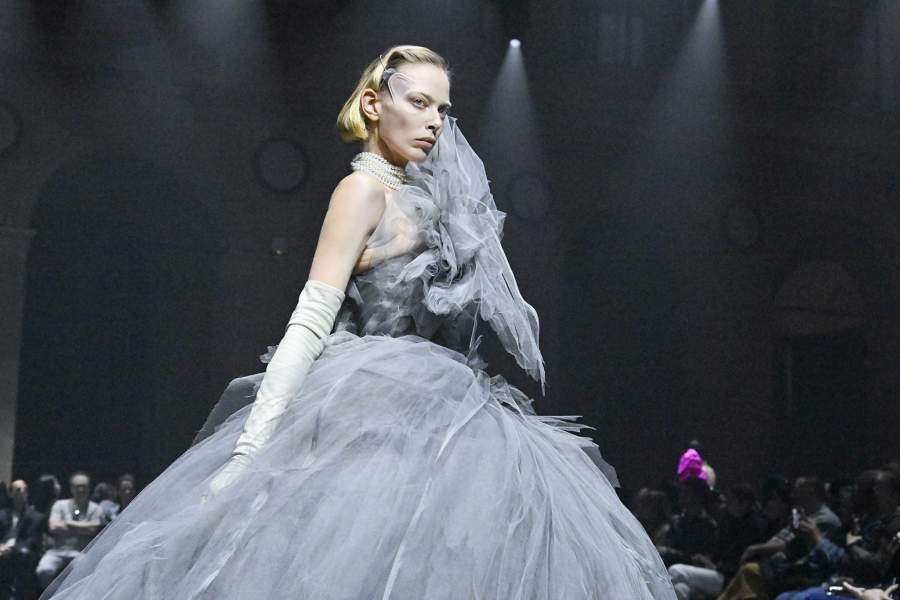 PARIS, FRANCE - MARCH 03: A model walks the runway during the Matières Fécales Ready to Wear Fall/Winter 2026-2027 fashion show as part of Paris Fashion Week on March 03, 2026 in Paris, France. (Photo by Victor VIRGILE/Gamma-Rapho via Getty Images)