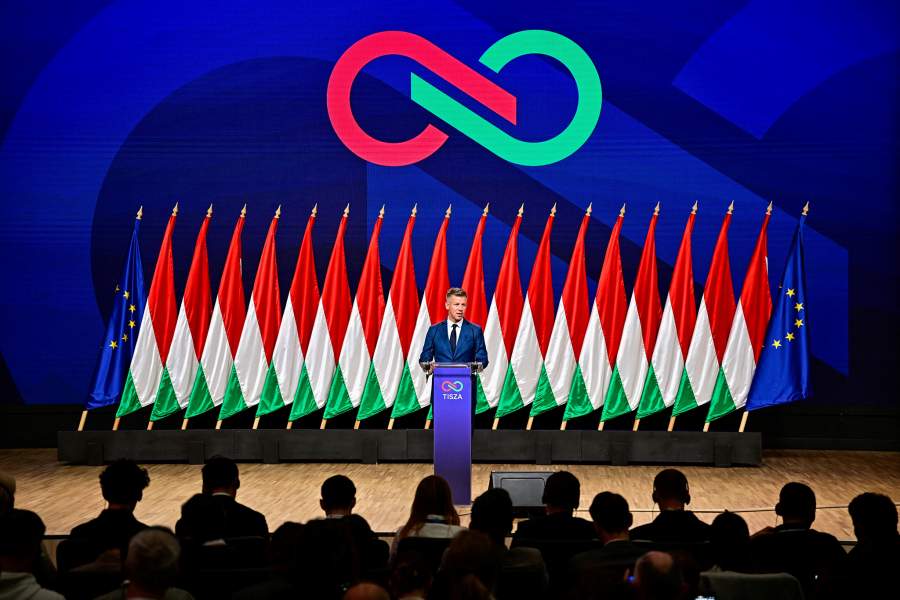 Peter Magyar, leader of the opposition Tisza Party, speaks during a press conference a day after the parliamentary election, in which Hungarian Prime Minister Viktor Orban conceded defeat, Budapest, Hungary, April 13, 2026