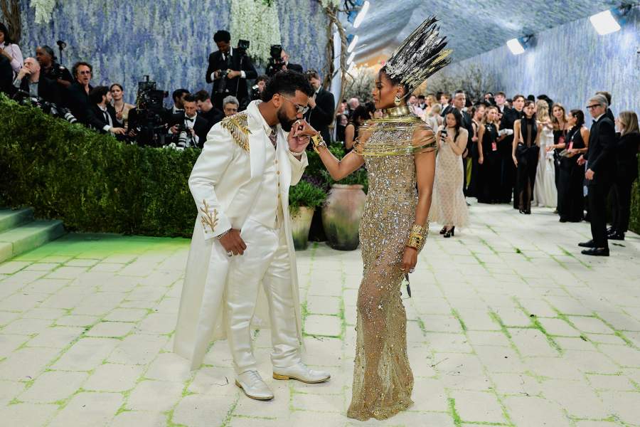 Ciara and Russell Wilson pose during the Met Gala, an annual fundraising gala held for the benefit of the Metropolitan Museum of Art's Costume Institute with this year's theme 'Costume Art' in New York City, New York, U.S., May 4, 2026