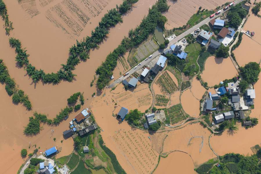 A drone view of Anxi village following flash floods and landslides triggered by extreme rainfall, in Yongchuan district, Chongqing, China May 24, 2026. cnsphoto via REUTERS ATTENTION EDITORS - THIS IMAGE WAS PROVIDED BY A THIRD PARTY. CHINA OUT.