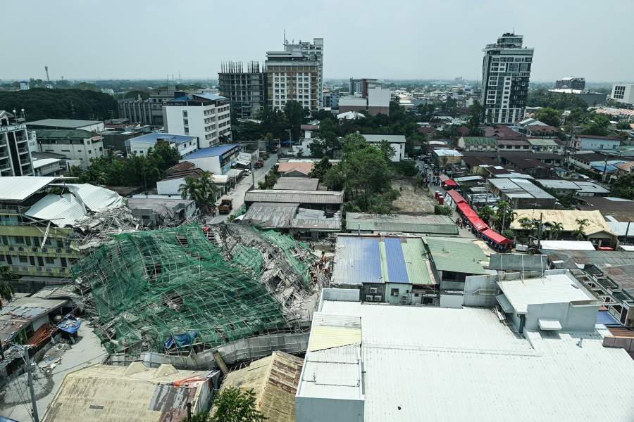 A view of the collapsed nine-storey building that was under construction in Balibago, Angeles City, Pampanga, Philippines