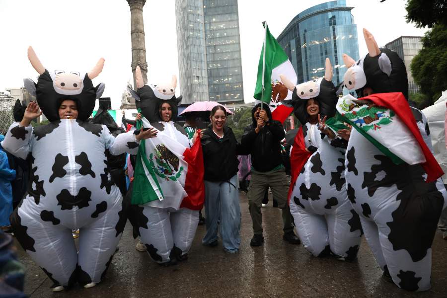 Soccer Football - FIFA World Cup 2026 - Round of 32 - Mexico v Ecuador - Fans gather in Mexico City - Mexico City, Mexico - June 30, 2026 Mexico fans wear inflatable cow costumes before the match REUTERS/Luis Cortes