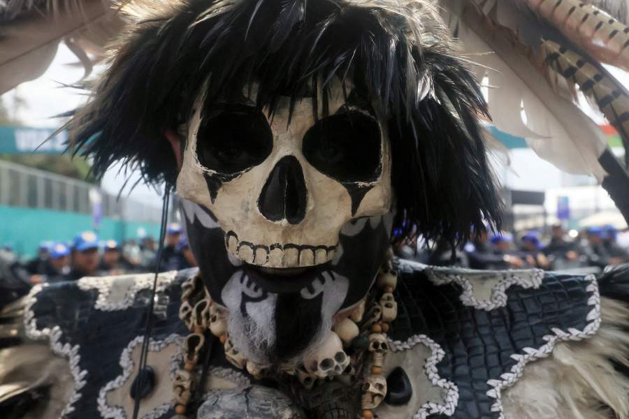 Soccer Football - FIFA World Cup 2026 - Round of 32 - Mexico v Ecuador - Estadio Azteca, Mexico City, Mexico - June 30, 2026 A fan wears a skeleton themed costume before the match REUTERS/Carlos Perez Gallardo