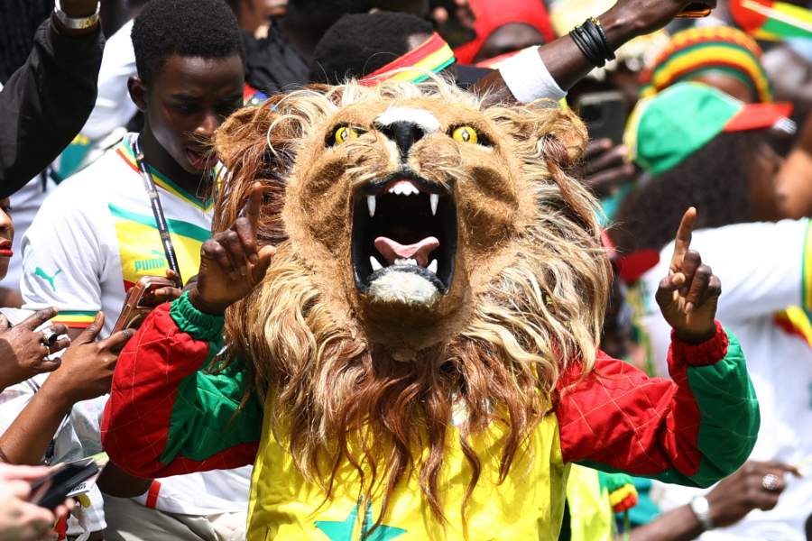 Soccer Football - FIFA World Cup 2026 - Round of 32 - Belgium v Senegal - Seattle Stadium, Seattle, Washington, U.S. - July 1, 2026 Senegal fan wears a lions head inside the stadium before the match REUTERS/Albert Gea