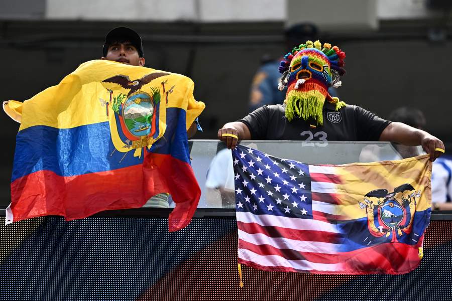 Soccer Football - FIFA World Cup 2026 - Group E - Ecuador v Germany - New York/New Jersey Stadium, East Rutherford, New Jersey, U.S. - June 25, 2026 Ecuador fans with flags inside the stadium before the match REUTERS/Dylan Martinez