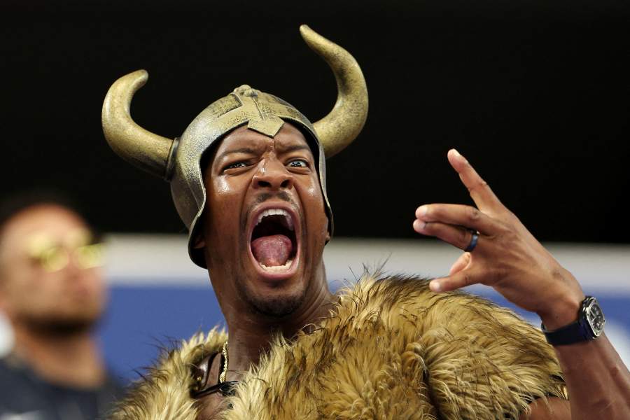 Soccer Football - FIFA World Cup 2026 - Round of 32 - Ivory Coast v Norway - Dallas Stadium, Arlington, Texas, U.S. - June 30, 2026 A fan wears a Viking themed costume inside the stadium before the match IMAGN IMAGES via Reuters/Tim Heitman