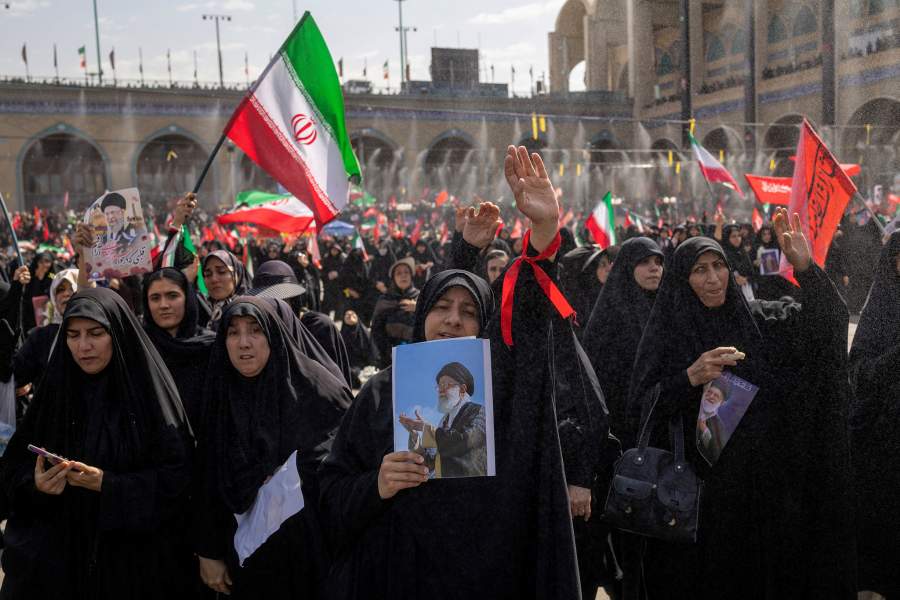 Mourners shout slogans during a public farewell ceremony to pay their respects to late Supreme Leader Ayatollah Ali Khamenei, who was killed on February 28 in Israeli and U.S. airstrikes, at the Imam Khomeini Grand Mosalla, in Tehran, Iran July 4, 2026